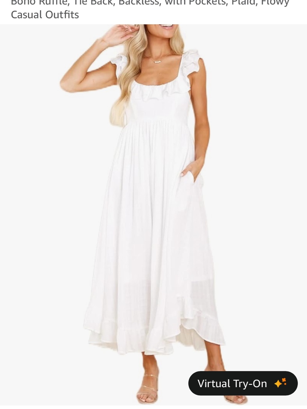 Amazon White Ruffle-Sleeve Maxi Dress